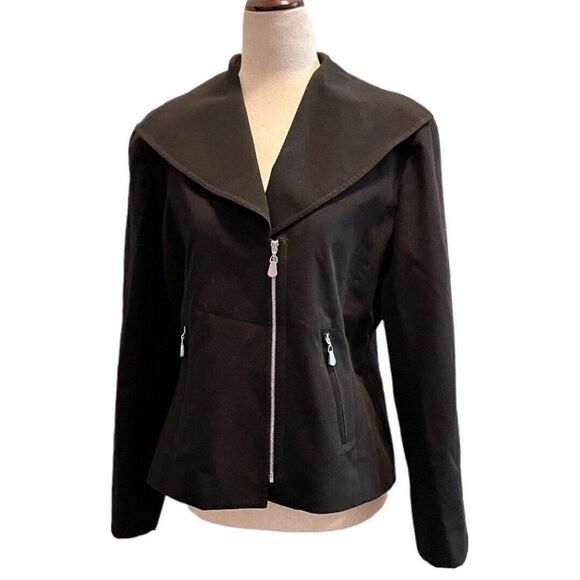 Doncaster Womens 10 Black Zippered Jacket Pockets Lined Long Sleeve Wide Lapels - Picture 1 of 8